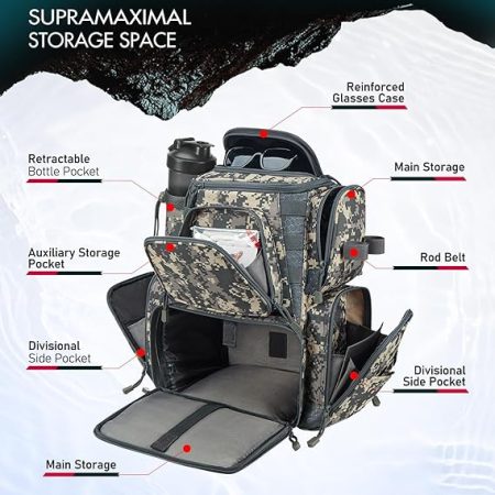 Piscifun Fishing Tackle Backpack with 4 Trays, Large Outdoor Storage Tackle Bag with Protective Rain Cover for Fishing Gear - Image 3